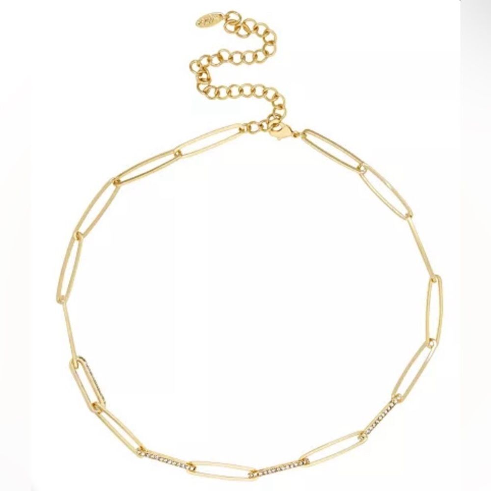 NWT ETTIKA Crystal Paperclip Chain Necklace 18K gold plating jewelry